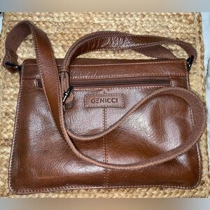 Genicci Cognac Leather Flap Over Rectangular Crossbody
